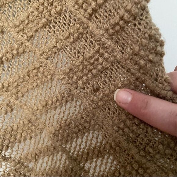 COPY - Textured Neutral Blanket Poncho Fringe Wrap Scarf - Picture 7 of 11